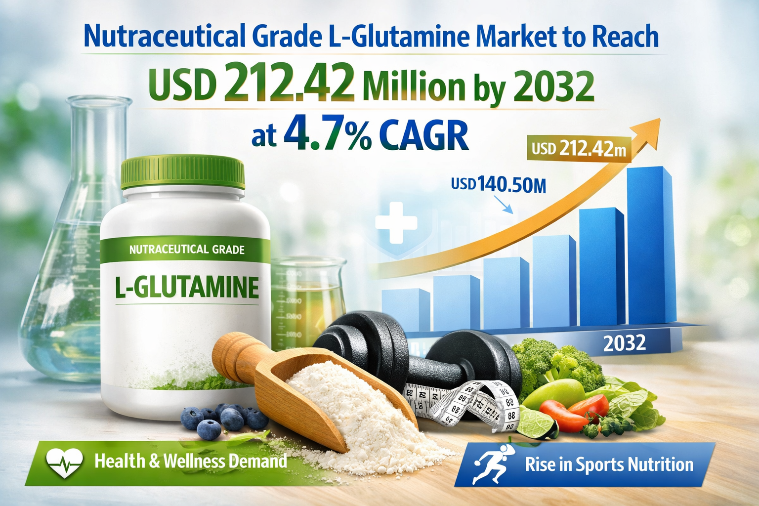 Nutraceutical Grade L-Glutamine Market to Reach USD 212.42 Million by 2032 at 4.7% CAGR