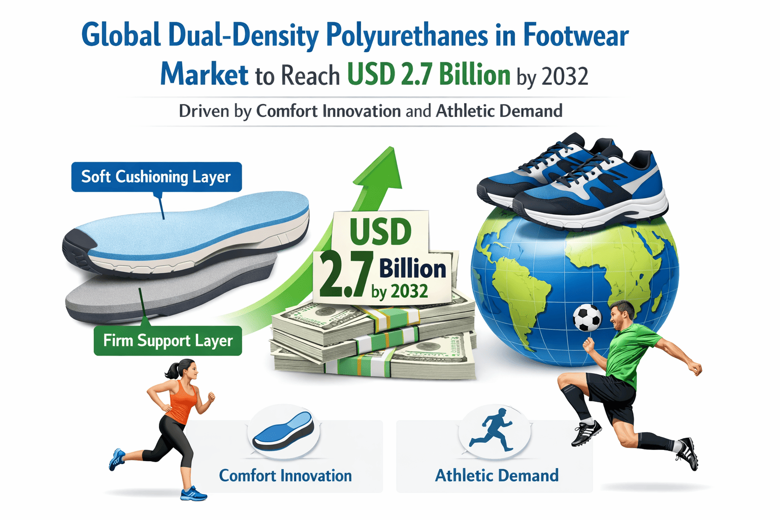 Global Dual-Density Polyurethanes in Footwear Market to Reach USD 2.7 Billion by 2032 Driven by Comfort Innovation and Athletic Demand