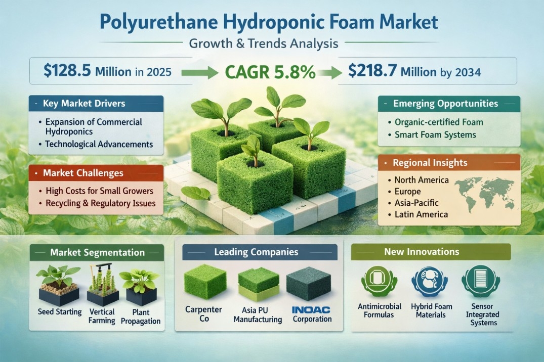 Polyurethane Hydroponic Foam/Sponge Market Trends 2026&ndash;2034 Reaching USD 218.7 Million at 5.8% CAGR